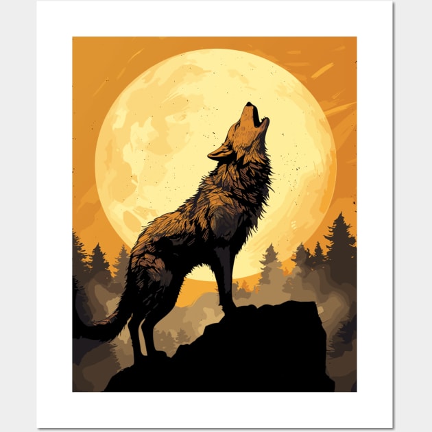 Full Moon Lone Aplha Brindle Dire Wolf Wall Art by RuftupDesigns